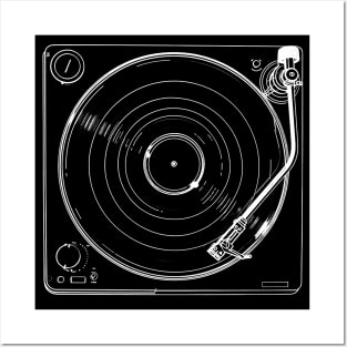 Minimalist Turntable Vinyl Record Lineart Posters and Art